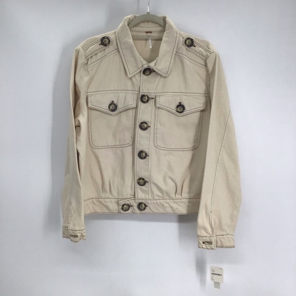 Free People Eisenhower Denim Twill Jacket Casual Boho Ivory Slouchy NWT Size L - Picture 3 of 11